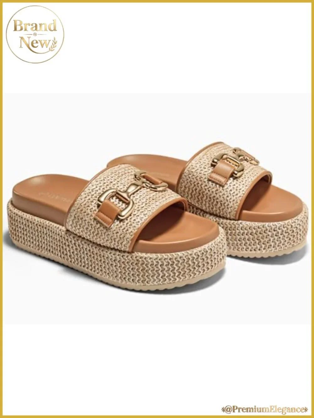 Raffia Platform Espadrille Sandals Slip On Open Toe Chain Beach Slide